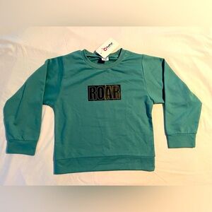 NWT Pat Pat 7-8Y Girl's ROAR Sweatshirt Long Sleeve Green Cuffed Arms & Waist
